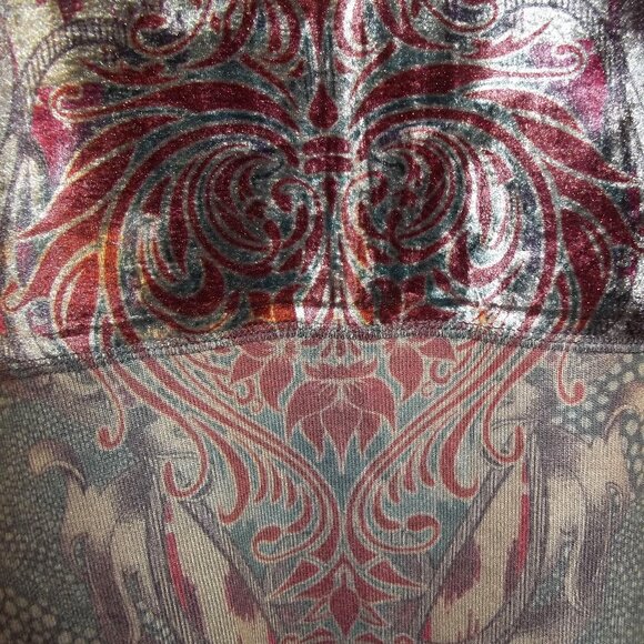 One World Womens Top Blouse Size Large Paisley V-Neck Long Sleeve Gray Burgundy - Picture 3 of 6